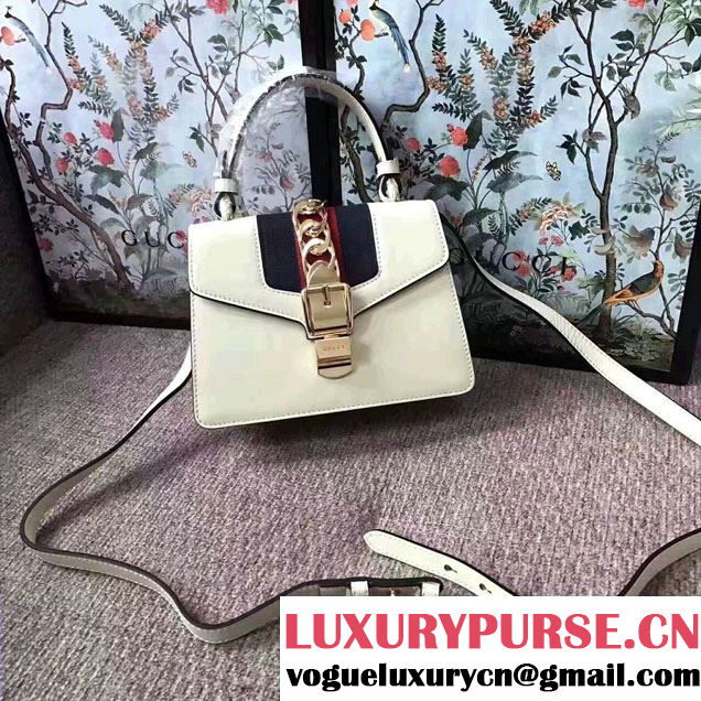 Gucci Sylvie Leather Top Handle Shoulder Mini Bag 470270 White 2017