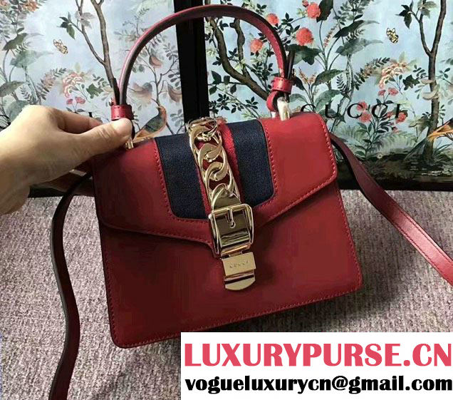 Gucci Sylvie Leather Top Handle Shoulder Mini Bag 470270 Red 2017