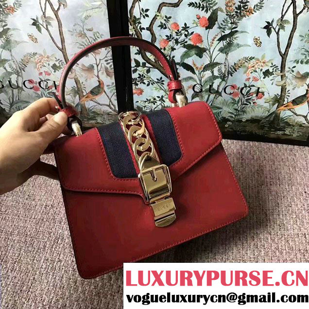Gucci Sylvie Leather Top Handle Shoulder Mini Bag 470270 Red 2017