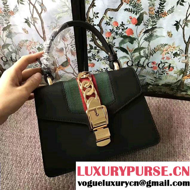 Gucci Sylvie Leather Top Handle Shoulder Mini Bag 470270 Black 2017