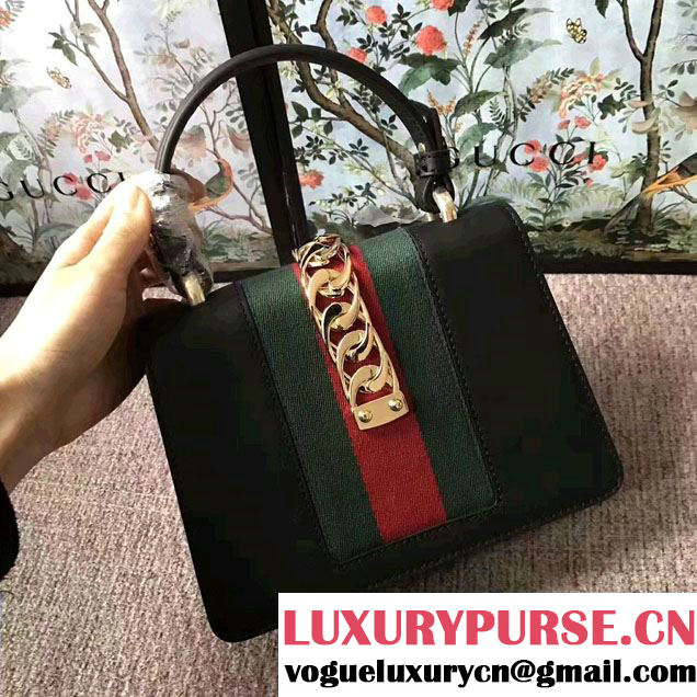 Gucci Sylvie Leather Top Handle Shoulder Mini Bag 470270 Black 2017