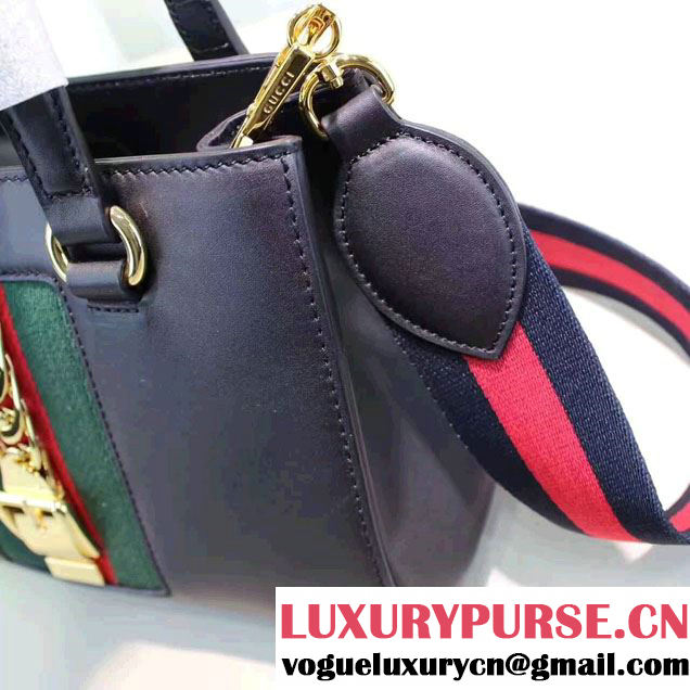 Gucci Sylvie Leather Buckle Design Web Chain Top Handle  Bag 460381 Black 2017