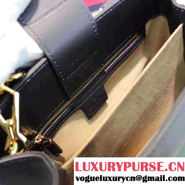 Gucci Sylvie Leather Buckle Design Web Chain Top Handle  Bag 460381 Black 2017