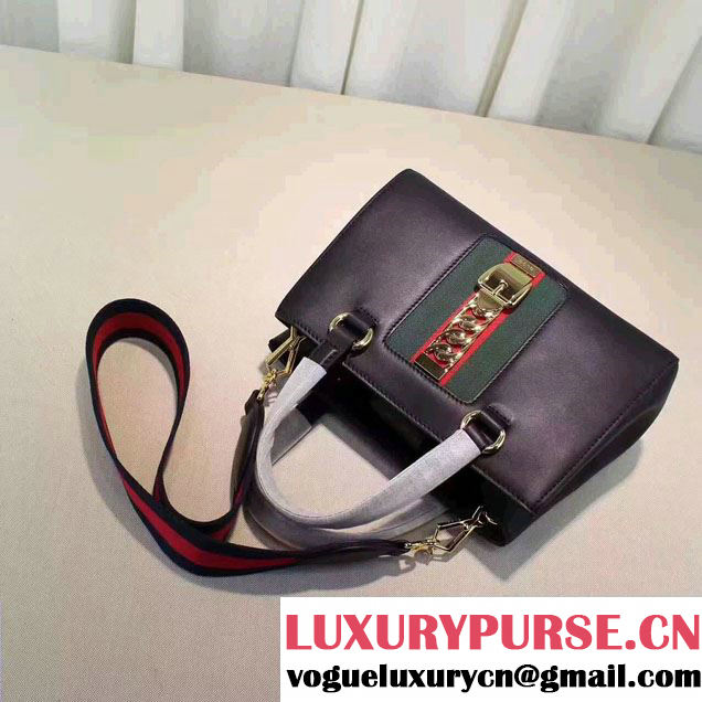 Gucci Sylvie Leather Buckle Design Web Chain Top Handle  Bag 460381 Black 2017