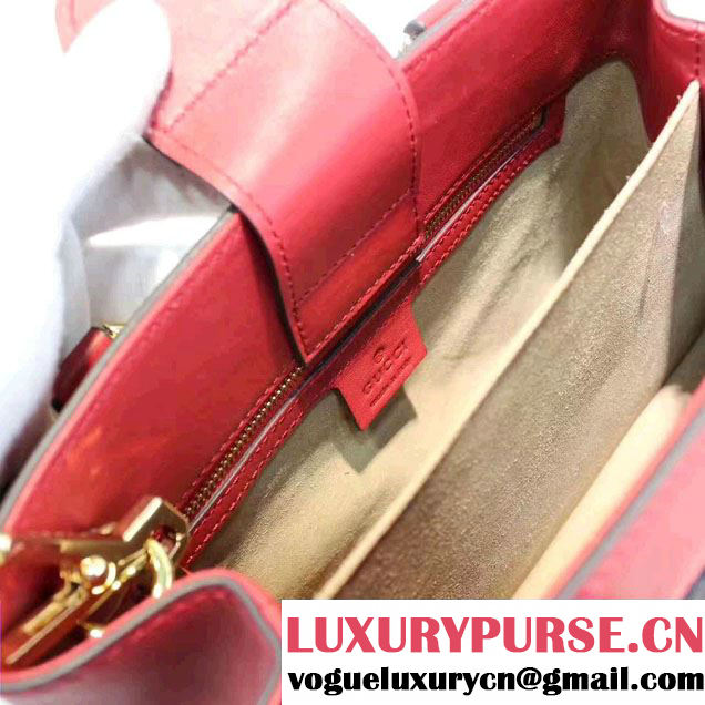 Gucci Sylvie Leather Buckle Design Web Chain Top Handle  Bag 460381 Red 2017