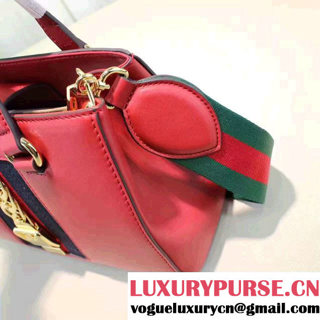 Gucci Sylvie Leather Buckle Design Web Chain Top Handle  Bag 460381 Red 2017