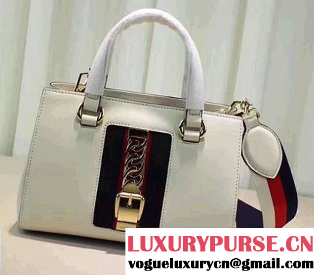 Gucci Sylvie Leather Buckle Design Web Chain Top Handle Bag 460381 White 2017