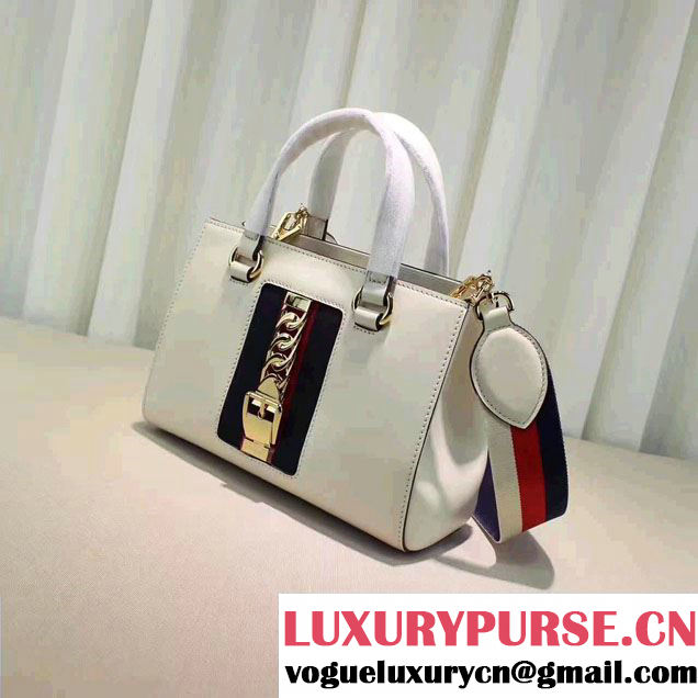 Gucci Sylvie Leather Buckle Design Web Chain Top Handle  Bag 460381 White 2017