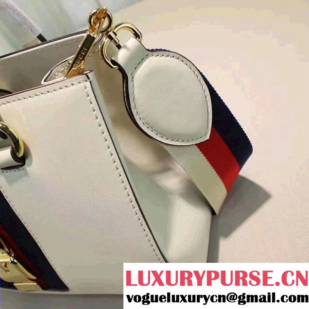 Gucci Sylvie Leather Buckle Design Web Chain Top Handle  Bag 460381 White 2017