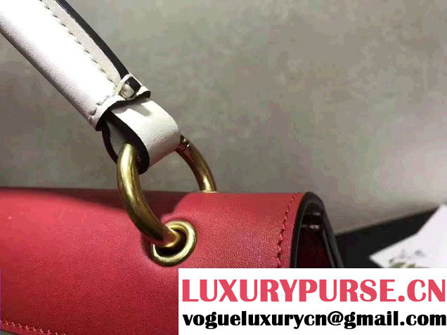 Gucci Queen Margaret Leather Metal Bee Detail Top Handle Bag 476541 Red/White 2017