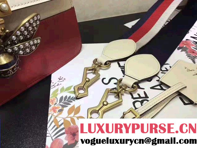 Gucci Queen Margaret Leather Metal Bee Detail Top Handle Bag 476541 Red/White 2017