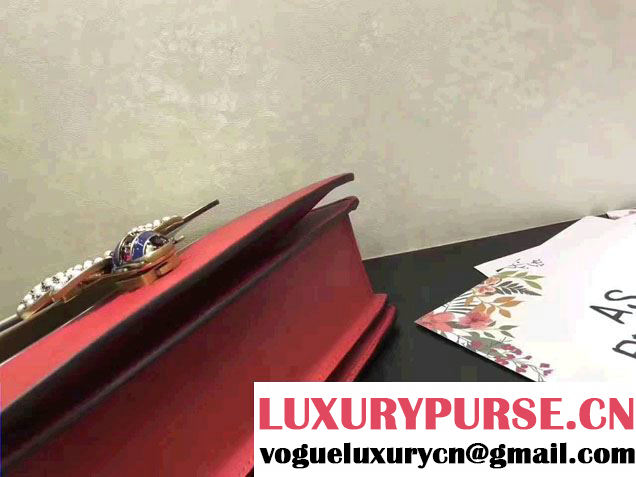 Gucci Queen Margaret Leather Metal Bee Detail Top Handle Bag 476541 Red/White 2017