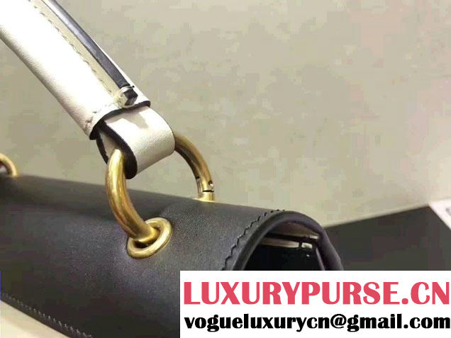 Gucci Queen Margaret Leather Metal Bee Detail Top Handle Bag 476541 Black/White 2017