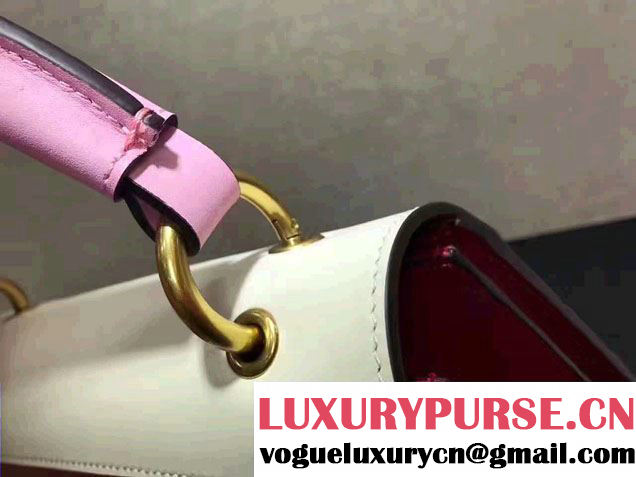 Gucci Queen Margaret Leather Metal Bee Detail Top Handle Bag 476541 White/Red/Dark Blue 2017