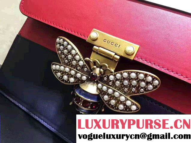 Gucci Queen Margaret Leather Metal Bee Detail Top Handle Bag 476541 White/Red/Dark Blue 2017