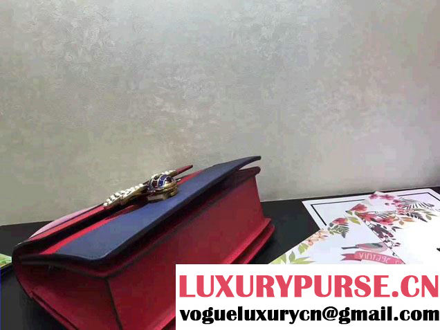 Gucci Queen Margaret Leather Metal Bee Detail Top Handle Bag 476541 White/Red/Dark Blue 2017
