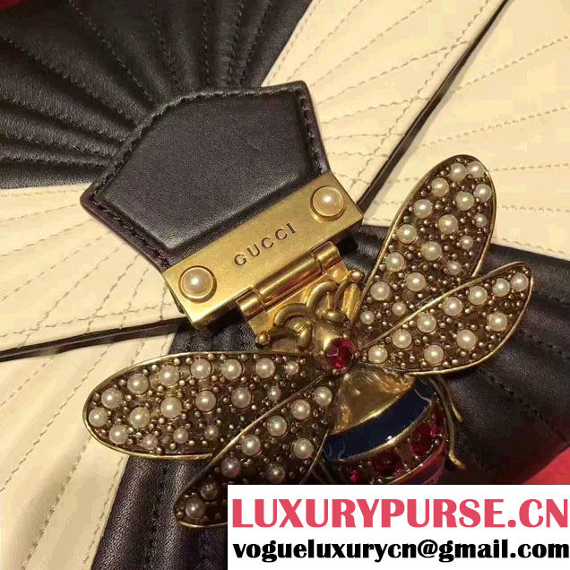 Gucci Queen Margaret Quilted Leather Metal Bee Detail Top Handle Bag 476531 Black/White 2017