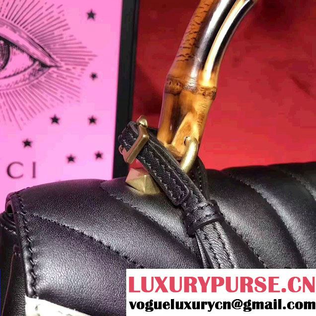 Gucci Queen Margaret Quilted Leather Metal Bee Detail Top Handle Bag 476531 Black/White 2017