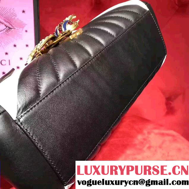 Gucci Queen Margaret Quilted Leather Metal Bee Detail Top Handle Bag 476531 Black/White 2017