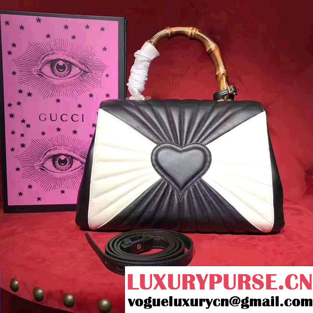 Gucci Queen Margaret Quilted Leather Metal Bee Detail Top Handle Bag 476531 Black/White 2017