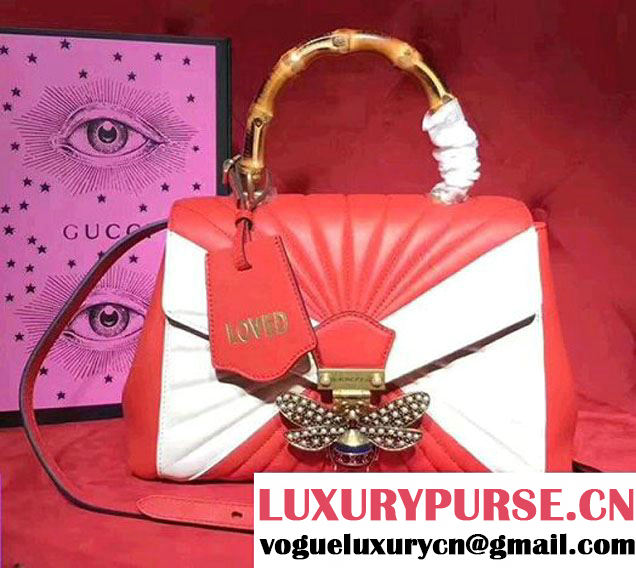 Gucci Queen Margaret Quilted Leather Metal Bee Detail Top Handle Bag 476531 Red/White 2017