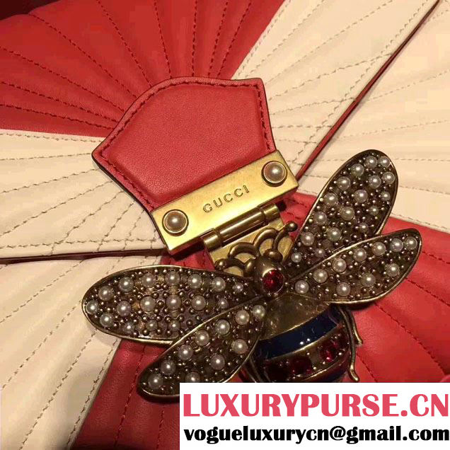 Gucci Queen Margaret Quilted Leather Metal Bee Detail Top Handle Bag 476531 Red/White 2017