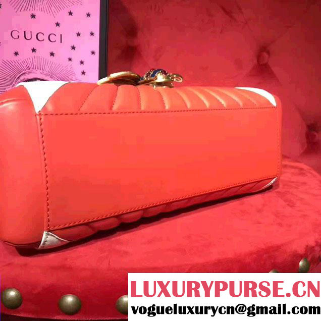 Gucci Queen Margaret Quilted Leather Metal Bee Detail Top Handle Bag 476531 Red/White 2017