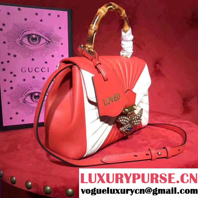 Gucci Queen Margaret Quilted Leather Metal Bee Detail Top Handle Bag 476531 Red/White 2017