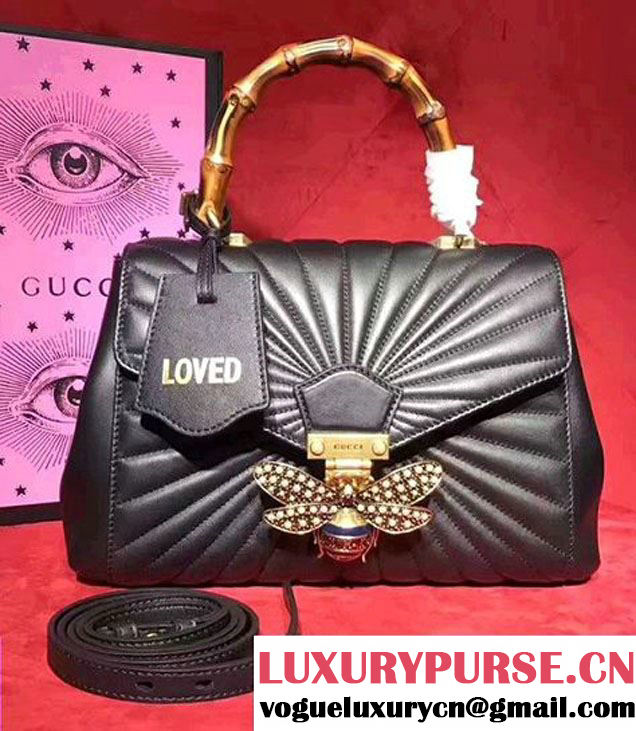 Gucci Queen Margaret Quilted Leather Metal Bee Detail Top Handle Bag 476531 Black 2017