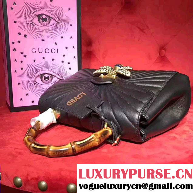 Gucci Queen Margaret Quilted Leather Metal Bee Detail Top Handle Bag 476531 Black 2017