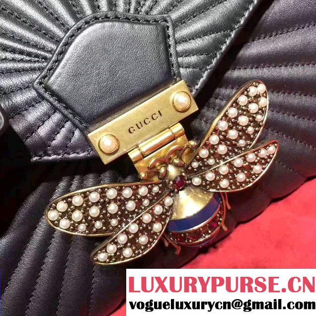 Gucci Queen Margaret Quilted Leather Metal Bee Detail Top Handle Bag 476531 Black 2017