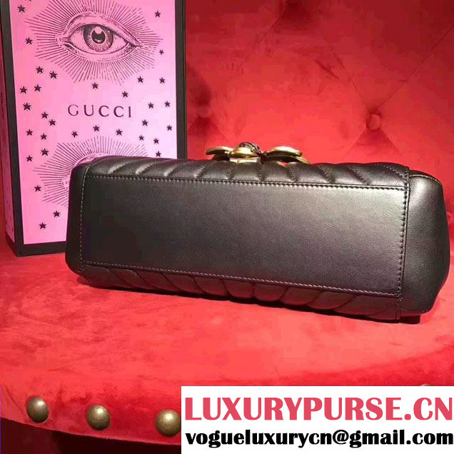 Gucci Queen Margaret Quilted Leather Metal Bee Detail Top Handle Bag 476531 Black 2017