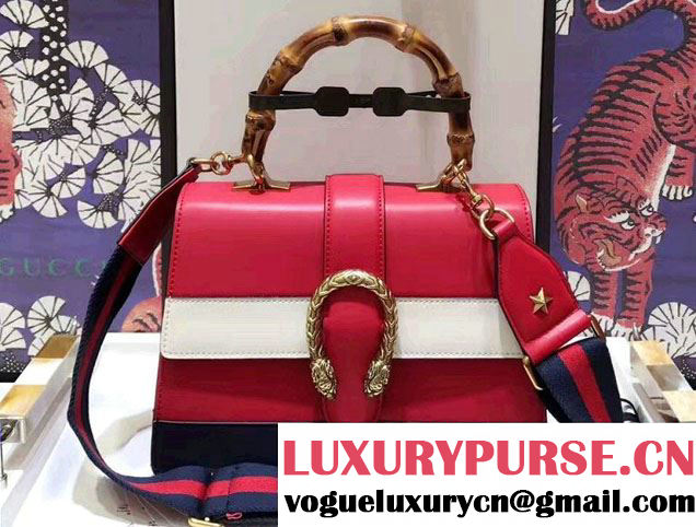 Gucci Dionysus Leather Top Handle Medium Bag 448075 Red/White/Blue 2017