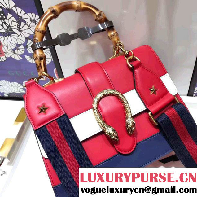 Gucci Dionysus Leather Top Handle Medium Bag 448075 Red/White/Blue 2017