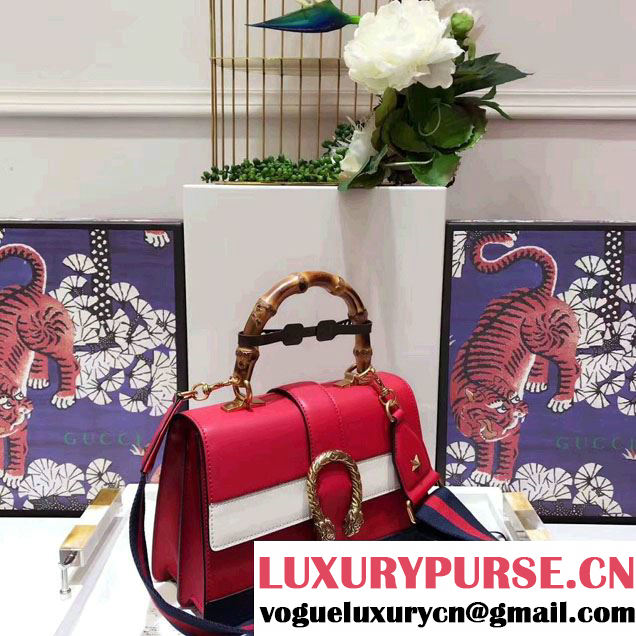 Gucci Dionysus Leather Top Handle Medium Bag 448075 Red/White/Blue 2017