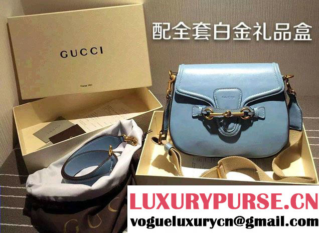 Gucci Lady Web Hand-stained Leather Shoulder Bag 380573 Light Blue 2015