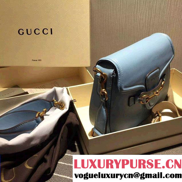 Gucci Lady Web Hand-stained Leather Shoulder Bag 380573 Light Blue 2015