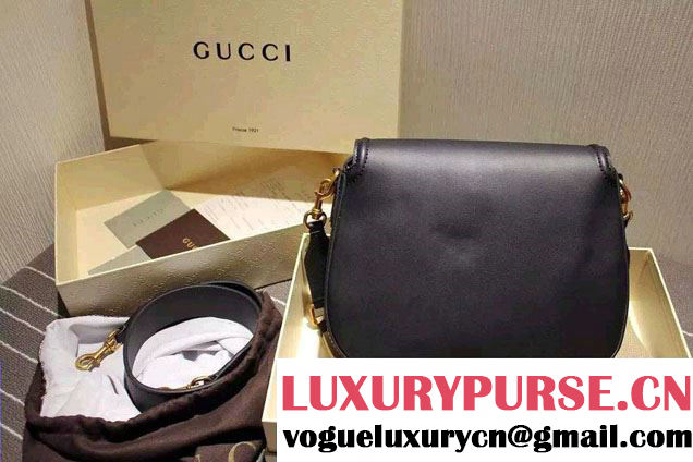 Gucci Lady Web Hand-stained Leather Shoulder Bag 380573 Black 2015