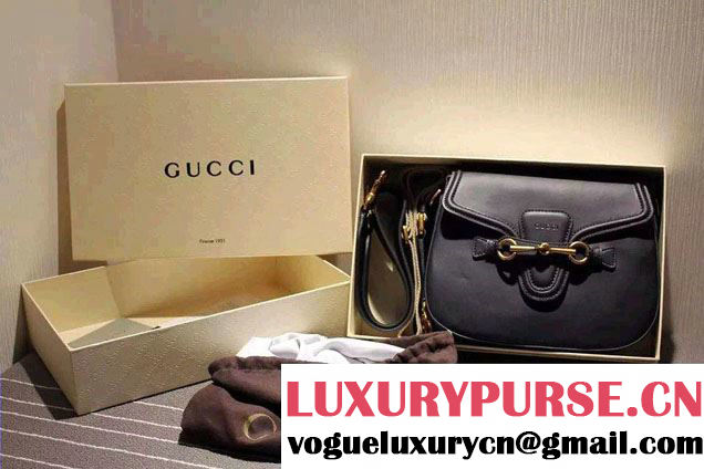 Gucci Lady Web Hand-stained Leather Shoulder Bag 380573 Black 2015