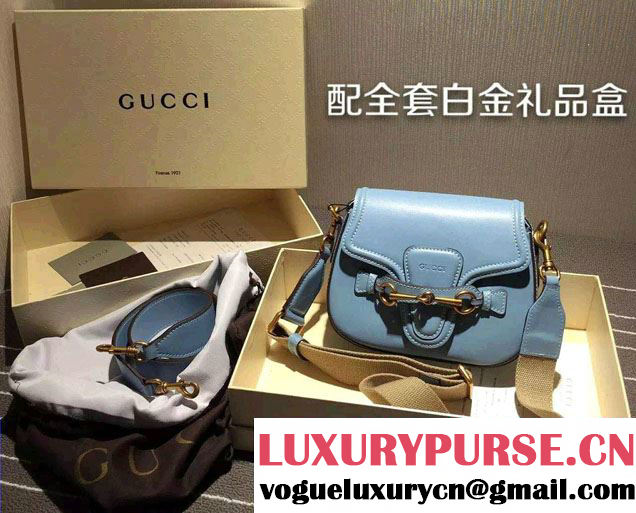 Gucci Lady Web Hand-stained Leather Shoulder Small Bag 380573 Light Blue 2015