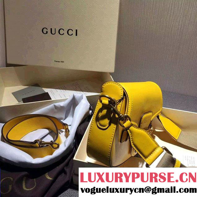 Gucci Lady Web Hand-stained Leather Shoulder Small Bag 380573 Yellow 2015