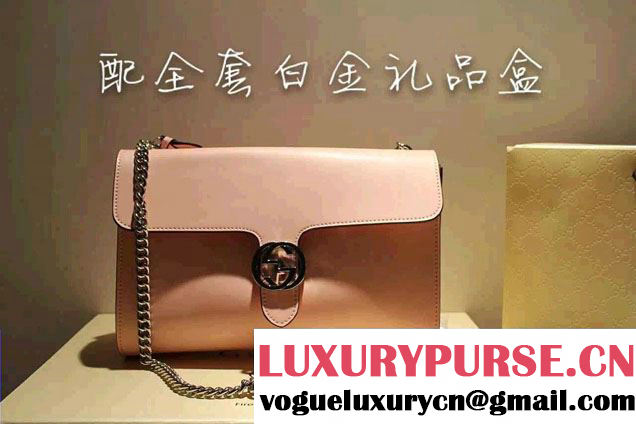 Gucci Interlocking Leather Shoulder Medium Bag 387604 Nude Pink 2015