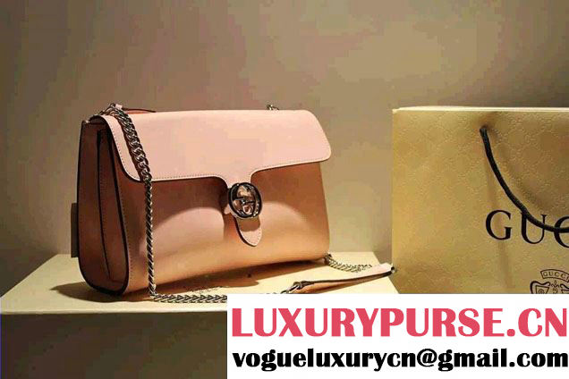 Gucci Interlocking Leather Shoulder Medium Bag 387604 Nude Pink 2015