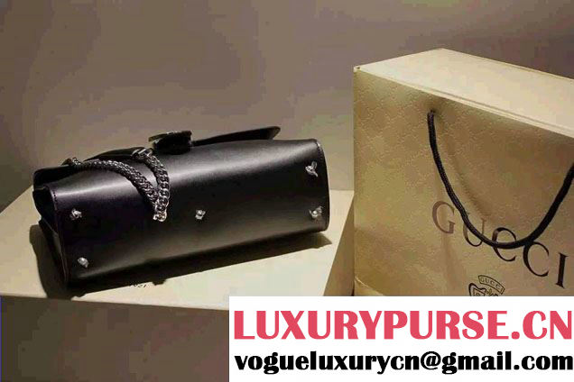 Gucci Interlocking Leather Shoulder Medium Bag 387604 Black 2015