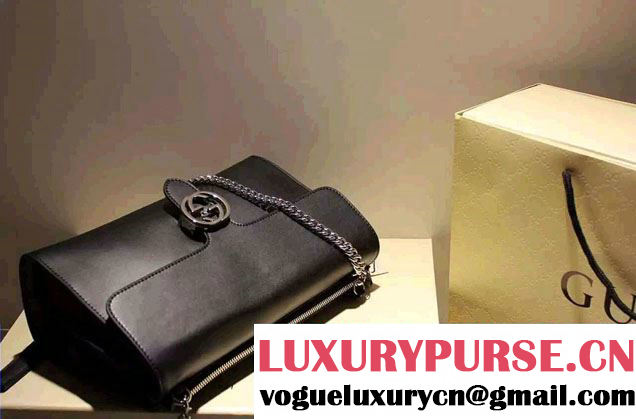 Gucci Interlocking Leather Shoulder Medium Bag 387604 Black 2015