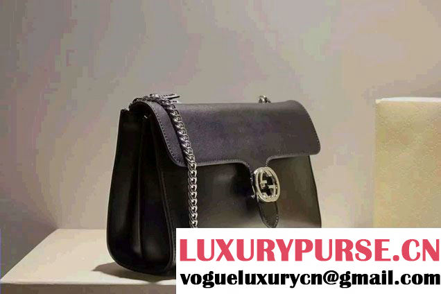 Gucci Interlocking Leather Shoulder Medium Bag 387604 Black 2015