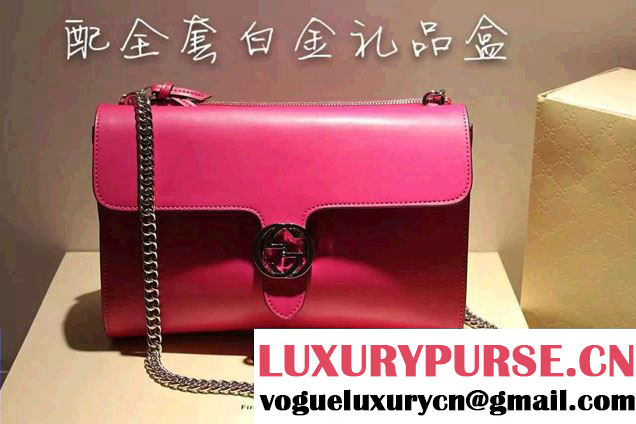 Gucci Interlocking Leather Shoulder Medium Bag 387604 Dark Pink 2015