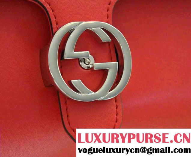 Gucci Interlocking Leather Shoulder Tote Bag 387605 Red 2015
