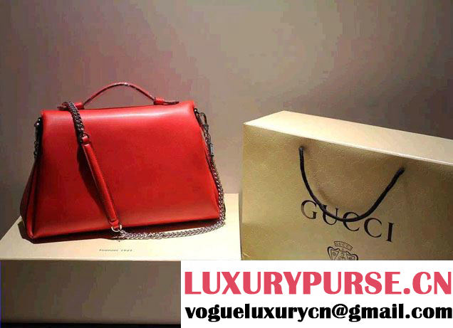 Gucci Interlocking Leather Shoulder Tote Bag 387605 Red 2015