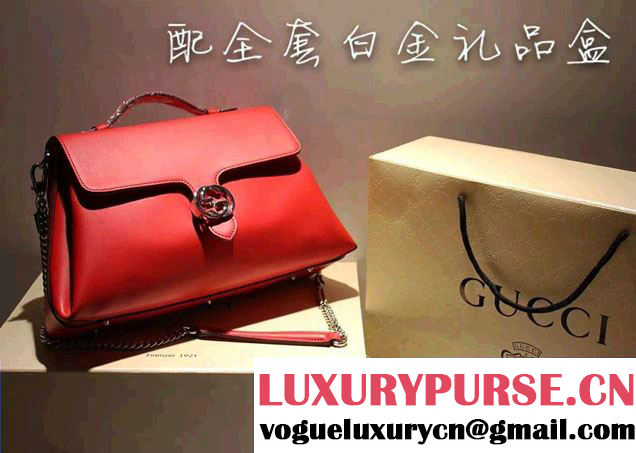 Gucci Interlocking Leather Shoulder Tote Bag 387605 Red 2015
